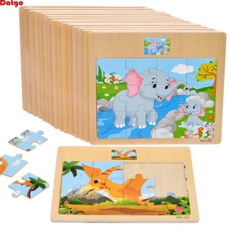 Gorąca sprzedaż 12/9 sztuk puzzle drewniane dzieci dziecko drewno pojazd animowany zwierzęta nauka edukacyjne zabawki dla dzieci prezent - AliExpress