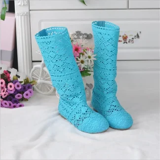 2025 hollow boots breathable shoes fashion mesh knit line high to help summer women's boots knee high tube women's shoes - AliExpress