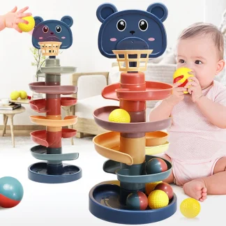 Zabawka dla dziecka obrotowa tocząca się piłka stos wieża szybująca zabawka edukacyjna Montessori dla niemowląt dzieci układanie Spin Track prezent dla noworodka - AliExpress