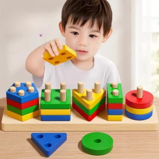 Montessori drewniane sortowanie układanie zabawek Puzzle dla małych dzieci i dzieci w wieku przedszkolnym zabawka umiejętności motorycznych na 1 rok - AliExpress
