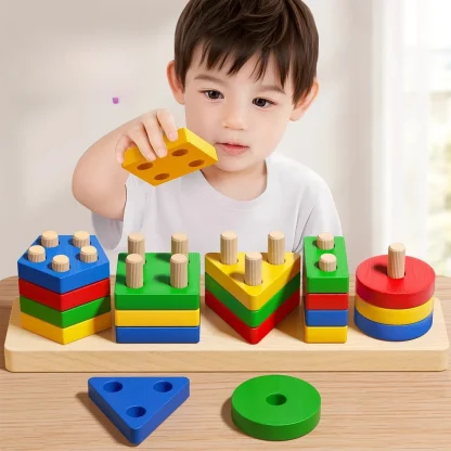 Montessori drewniane sortowanie układanie zabawek Puzzle dla małych dzieci i dzieci w wieku przedszkolnym zabawka umiejętności motorycznych na 1 rok - AliExpress