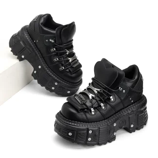 2025 Woman Sneakers New Punk Style Women Shoes Gothic Ankle Rock Boots Lace-up Heel Height Platform Shoes Woman Metal Decor - AliExpress