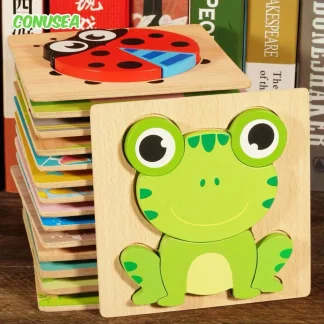 Zabawki Montessori Edukacja Drewniane puzzle 3D Zwierzęta kreskówkowe Nauka Poznanie Inteligencja Gra logiczna Kolorowe zabawki dla dzieci Prezenty - AliExpress