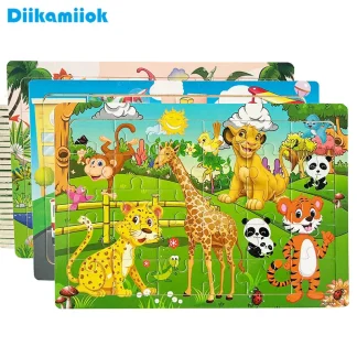 30 sztuk drewniane puzzle dla dzieci Cartoon zwierząt pojazd puzzle gry dla dzieci wczesna nauka zabawki edukacyjne dla dzieci - AliExpress