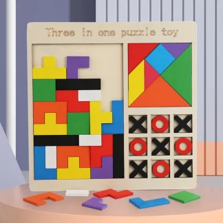 Drewniana gra logiczna dla dzieci Tangram Inteligencja Wczesna edukacja STEM Montessori Prezent edukacyjny dla dzieci - AliExpress