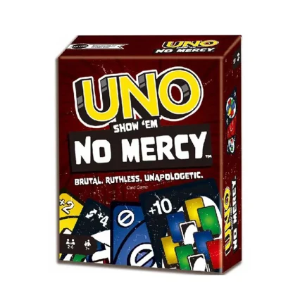 UNO No Mercy ? gra planszowa UNO. Karty, st??, rodzinna impreza, rozrywka. Gry UNO, zabawki karciane dla dzieci, idealne na urodziny.